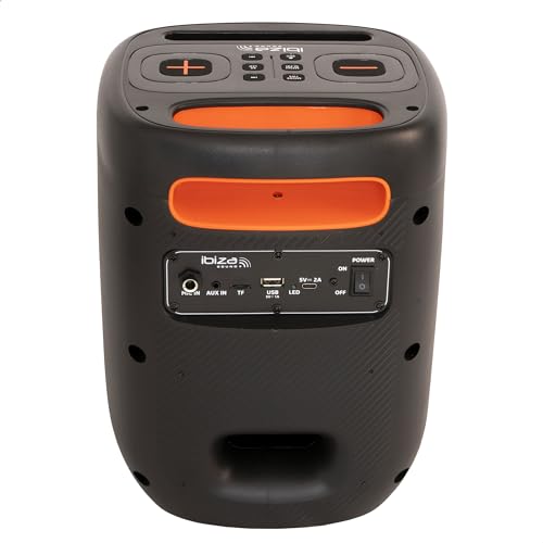 Ibiza - CUBE180 - Altavoz a pilas de 6,5"/16cm 180W con micrófono con cable y efecto de luz - Bluetooth, USB, MicroSD, TWS - Negro