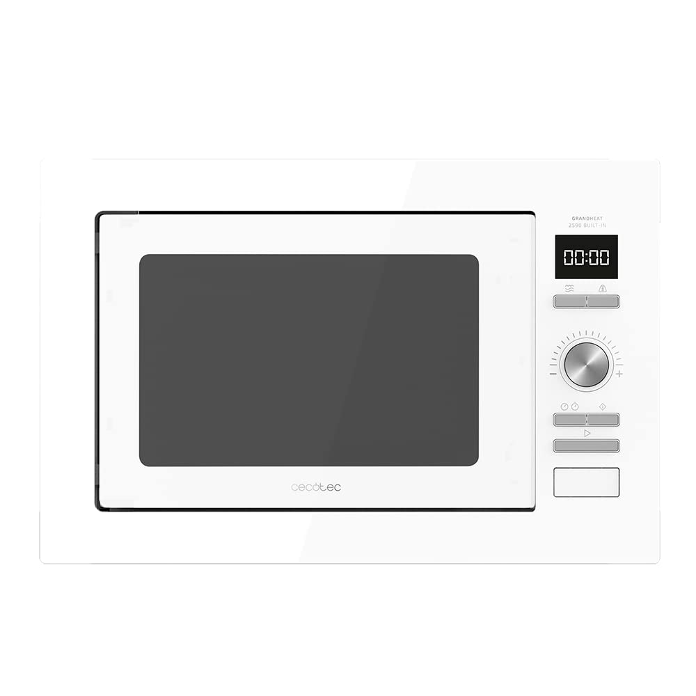 Cecotec Microondas encastrable Digital GrandHeat 2590 Built-In White. Potencia 900 W, Integrable, 25 litros, Grill 1000 W, 8 Funciones preconfiguradas, Temporizador