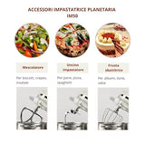 Girmi IM50 Amasadora planetaria, 2200 W Max, 8 litros, 6 velocidades, Pulse, recipiente inoxidable con asa, dispositivo de seguridad, accesorios incluidos, crema