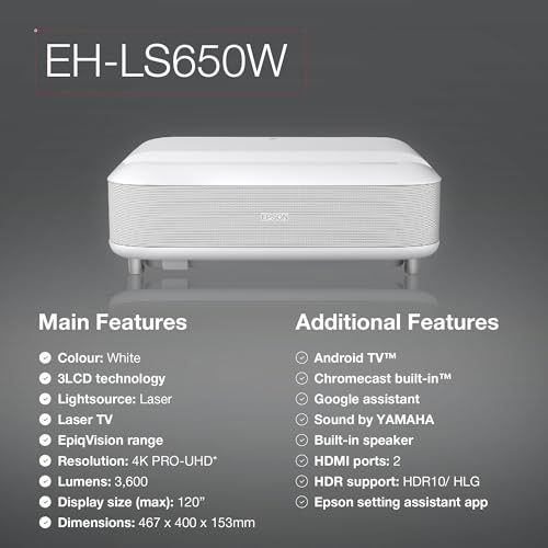 Proyector Epson V11HB07040 3600 ANSI 4K Ultra HD