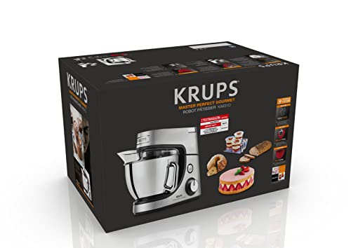 Krups Robot de cocina Master Perfect Gourmet KA631D, 1100 W, 8 velocidades, cuenco de acero inoxidable de 4,6 L, 5 accesorios: juego de hornear, cuenco flexible, acero inoxidable cepillado
