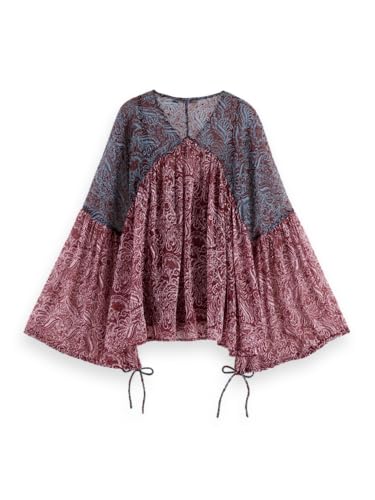 Scotch & Soda Printed Fil Coupe Top Camiseta, Blue Mountain Paisley Mix, 44 Mujeres