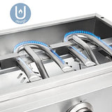 H.Koenig Plancha de asar a gas PLX930 3 quemadores U Acero inoxidable, Alimentación de gas propano o butano, Distribución uniforme del calor, Temperatura regulable hasta 350°C, Pies antideslizantes