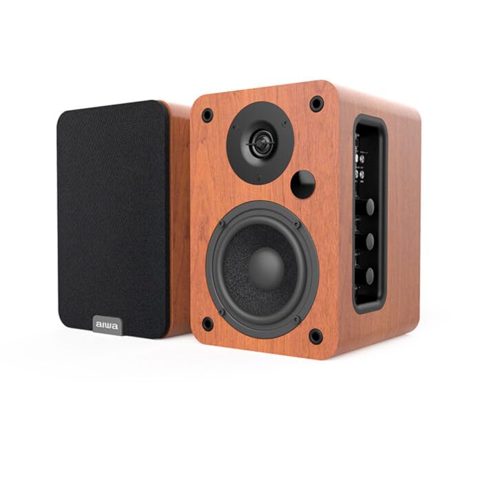 Aiwa Altavoces Activos ASP-A 200 (Potencia 2 X 25W RMS, HDMI-ARC, COAXIAL, RCA-Audio). Color Marrón
