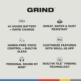 Skullcandy Grind Auriculares In-Ear Inalámbricos, 40 h de Autonomía, Skull-iQ, con Alexa Habilitada, Micrófono, Compatibles con iPhone Android y Dispositivos Bluetooth - Gris Claro