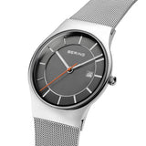 BERING 11938-007 Reloj de cuarzo para hombre con caja de acero inoxidable de 40 mm con acabado en gris y esfera gris, correa milanesa, cristal de zafiro y resistencia al agua de 3 ATM