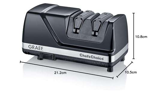 GRAEF Afilador de cuchillos de diamante CX110 con ángulo de afilado de 15°, afilador eléctrico con guía de cuchillas de elastómero, tecnología Dizor XV, discos de diamante para cuchillas asiáticas
