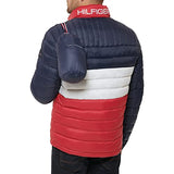 Tommy Hilfiger Ultra Loft Lightweight Packable Puffer Jacket (Standard and Big & Tall) Abrigo Alternativo de plumón, Midnight/Ice/Red Colorblock, L Alto para Hombre