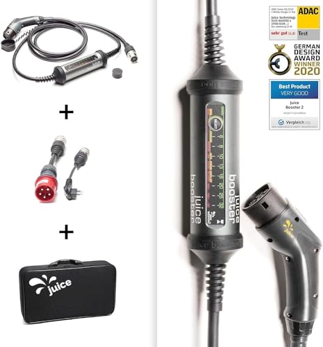 Juice Booster 2 Basic Set IT, Mobile Wallbox 22kW Sin Instalación, Cargador Coche Electrico con Cable Tipo 2, Ligero e Impermeable IP67, Incluye Adaptador CEE32 Rojo de Fases + Tipo L (IT)