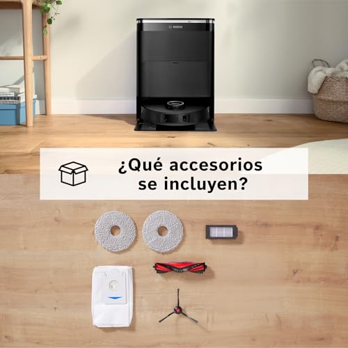 Bosch - Robot Aspirador Spotless MAX, BCRDW3B, aspira y friega, Potencia 11.000 Pa, Almohadillas giratorias, estación Seca-húmeda, Visión Inteligente luz estructurada, Bosch Home Connect App, Negro