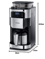 SEVERIN - Cafetera de goteo con molinillo hasta 10 tazas, Cafetera de filtro / Cafetera americana con jarra de cristal de 1l, con pantalla LED con temporizador, Acero inoxidable / Negro, KA 4814