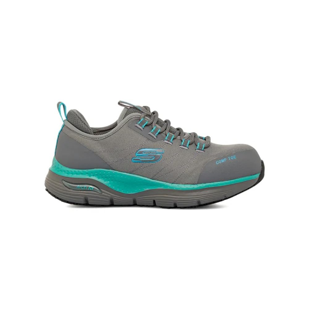 Skechers Arch Fit Sr Ebinal, Botas de Seguridad y contra Incendios Mujer, Grey/Aqua Textile/Synthetic, 39 EU