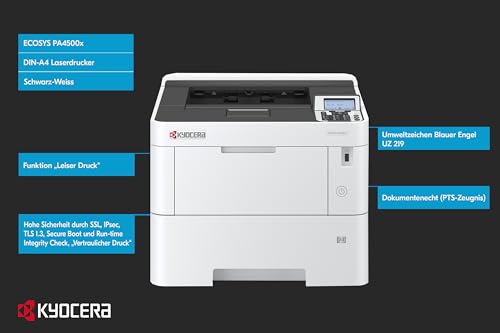 Kyocera Ecosys PA4500x/Plus - Impresora láser (45 ppm, 45 ppm, Gigabit LAN), Color Negro y Blanco