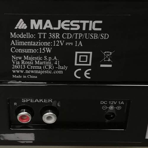 Majestic TT 38R CD TP USB SD - Tocadiscos 33/45/78 RPM, Reproductor de CD/MP3, Casete, Entrada USB/SD Recorder, Negro