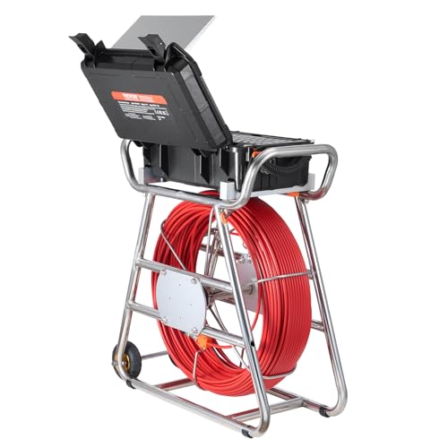 VEVOR Cámara de Alcantarillado, 100 m, Cámara de Drenaje Autonivelante con Pantalla Táctil, Transmisor de 512 Hz y Contador de Distancia, con Luces, 12 LED, Tarjeta de 32 GB, 555 × 275 × 665 mm