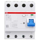ABB F204 B-25/0.3 FI - Disyuntor RCD de 4 pines, 25 A, 300 mA, 10 kA, 4TE, para sistemas fotovoltaicos e inversores de frecuencia 2CSF204568R3250