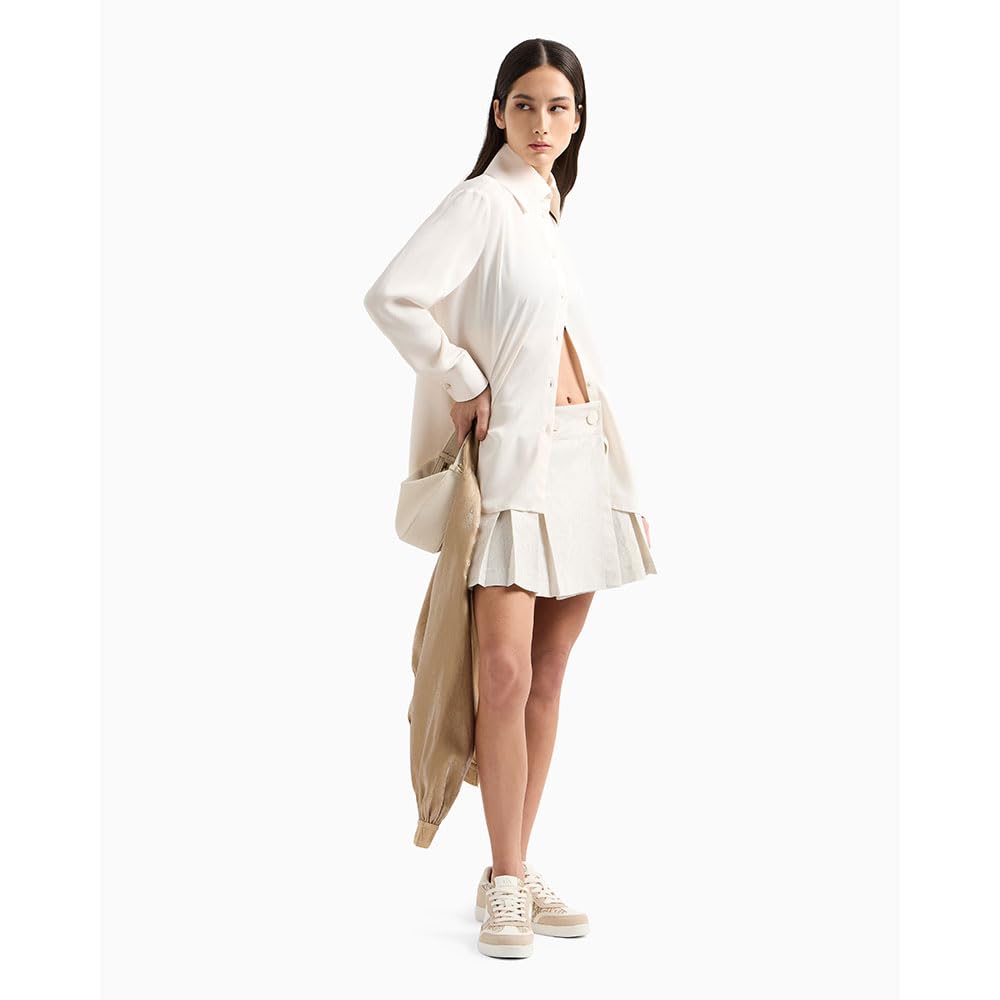 Armani Exchange Satin Button Down Blouse Camiseta, ISO, L Mujeres