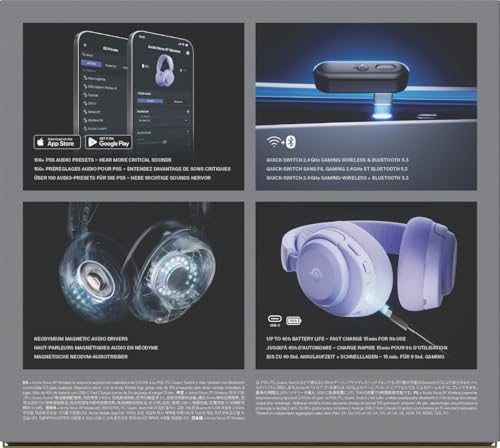 SteelSeries Arctis Nova 3P Wireless Auriculares Gaming multiplataforma - App - Batería 40h - Controladores magnéticos de neodimio - 2,4 GHz/Bluetooth - Micro extraíble - PS5, PS4, PC, Switch -Lavanda