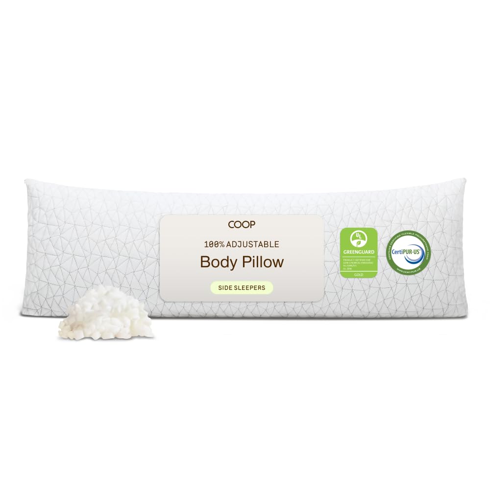 Coop Home Goods Almohada Corporal de Espuma viscoelástica triturada de 20 x 54 Pulgadas con Funda de Mezcla de poliéster y rayón de Viscosa derivada de bambú