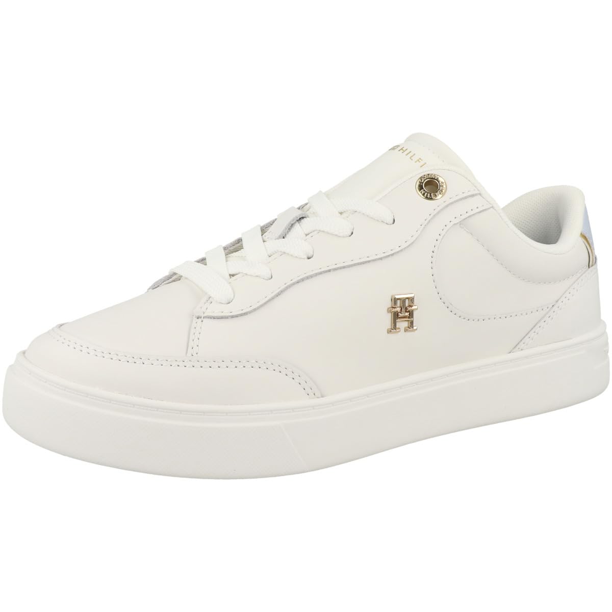 Tommy Hilfiger Sneaker Court Mujer Essential Chic de Piel, Multicolor (Ecru/Breezy Blue), 39