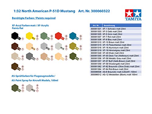 Tamiya-1/32 North American P-51D Mustang Plastic Airplane Flugzeug Kit de Modelo, Color Gris Claro, 318mm Length (60322)
