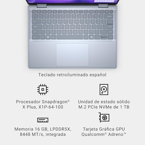Dell Inspiron 14 Plus 7741 Copilot+ PC Ordenador Portátil 14" Pantalla QHD+ 60 Hz, Snapdragon X Plus, 16 GB RAM, 1 TB SSD, Adreno GPU, Windows 11 Home, Teclado retroiluminado Español - Platino