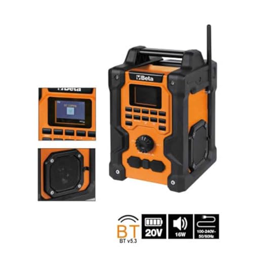 Beta 1989RCB – Radio de obra de 20 V, radio digital DAB/FM, Bluetooth 5.3, IP54, altavoces estéreo de 16 W, alimentación por batería o cable