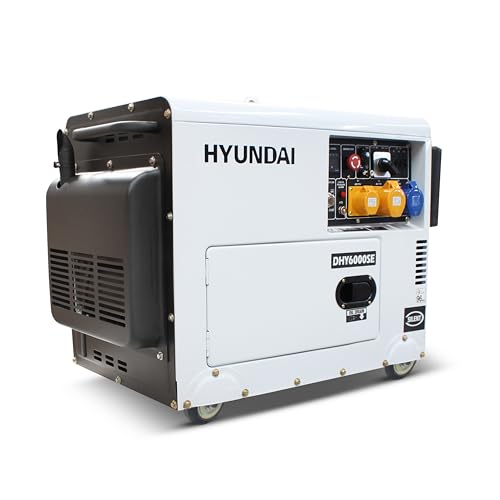 HYUNDAI HY-DHY6000SE, Generador Diesel Pro Monofásico Insonorizado, 5.2 W, 230 V, blanco/negro