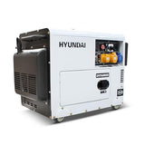 HYUNDAI HY-DHY6000SE, Generador Diesel Pro Monofásico Insonorizado, 5.2 W, 230 V, blanco/negro