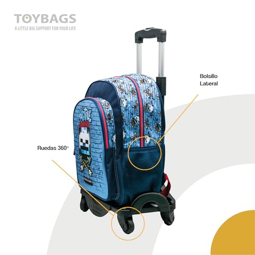 Minecraft Mochila Escolar Hostile Behaviour - Doble Compartimento Adaptable + Carro Negro TOYBAGS con Proteccion Lateral Y STOPER Frontal Anti CAIDA 4 Ruedas giratorias - 44 X 30 X 20 CM