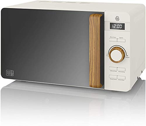 Swan Nordic Set Desayuno Hervidor de agua 1,7L 2200W, Tostadora Pan ranura ancha 2 rebanadas, Microondas 20L digital, diseño moderno, efecto madera, blanco