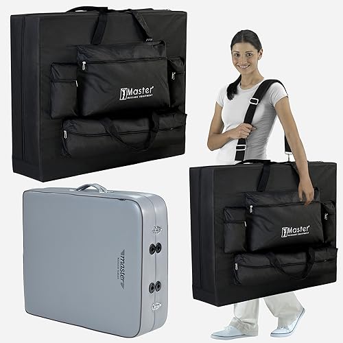 Master Massage Juego de Cama Plegable, Banco de Masaje, portátil, de Madera Maciza y Bolsa de Transporte, Color Gris Paloma con cojín Musical, Altavoz Bluetooth, 76 cm