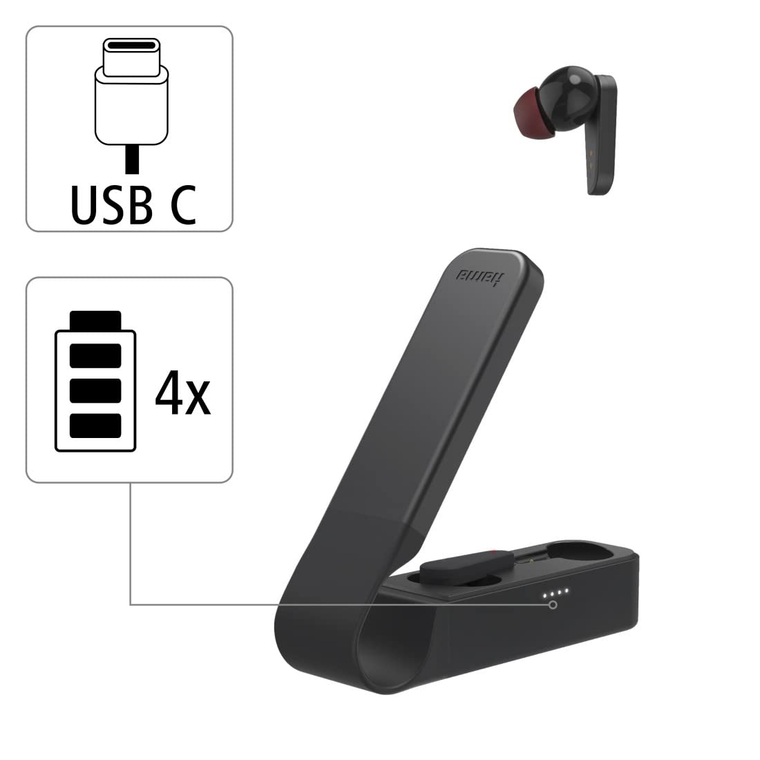 Hama | Auriculares Bluetooth (6h de música, True Wireless, Micrófono Integrado, Sensor táctil, Compatible con Siri y Google Assistant), Color Negro