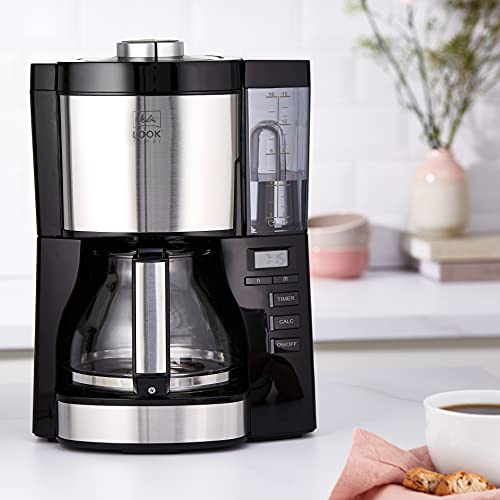 Melitta Cafetera de filtro, modelo Look V Timer, número de modelo 1025-08, acero inoxidable, negro