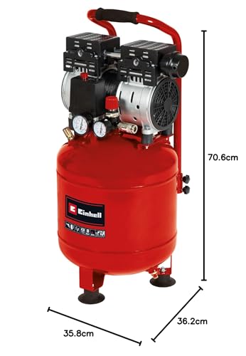Einhell Compresor TE-AC 24 Silent (compresor silencioso con 750 W, máx. 8 bar, motor exento de aceite y servicio, depósito de 24 l, manómetro y acoplamiento rápido, válvula de seguridad)