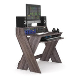 Glorious Sound Desk Compact Walnut - Estación de trabajo de estudio compacta de diseño inteligente con amplia superficie de trabajo, bandeja para teclado extraíble