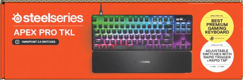 SteelSeries Apex Pro TKL Gen 3 - Teclado Mecanico Gaming - HyperMagnetic Interruptores OmniPoint 3.0 - Accionamiento Ajustable - Rapid Trigger - Preajustes - Rapid Tap - RGB - OLED - UK QWERTY