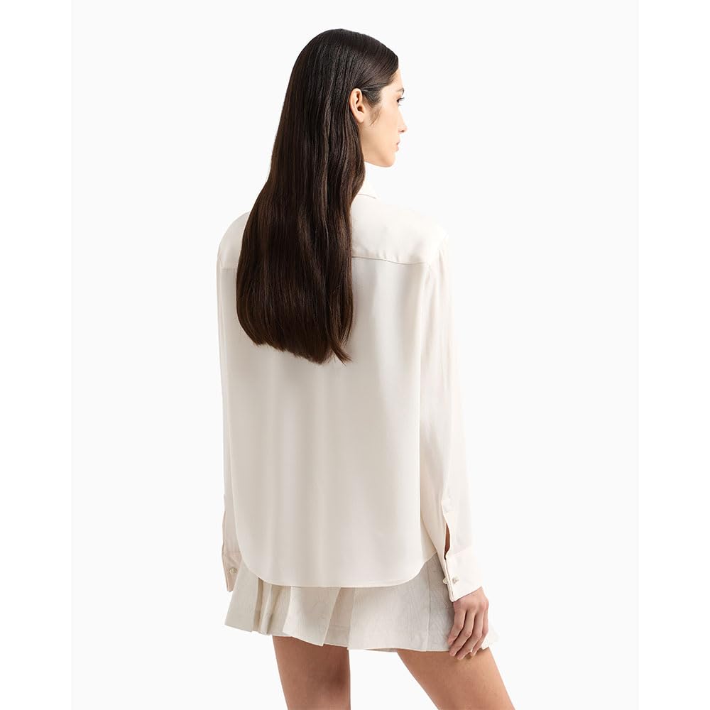 Armani Exchange Satin Button Down Blouse Camiseta, ISO, L Mujeres