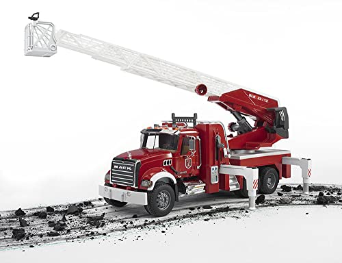 bruder 02821 - Camión de bomberos Mack Granite con bomba - 1:16 Vehículo, Camión de bomberos, Llamada de emergencia, Camión de bomberos, Juguete