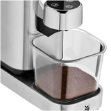 WMF Lumero - Molinillo de café espresso eléctrico, 150 W, botones táctiles LED, 40 grados de molienda, contenedor de harina de café, acero inoxidable Cromargan mate