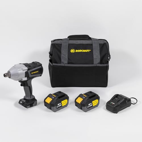 Rodcraft Rc9087K6 - Llave de impacto (3/4", 1500 Nm, luz LED, 2 baterías de 6 Ah, cargador y bolsa de tela)