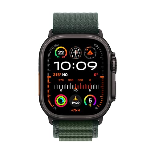 Apple Watch Ultra 2 GPS + Cellular Smartwatch, Reloj Deportivo con Caja de Titanio Negro Resistente de 49 mm y Correa Loop Alpine Verde Oscuro - Talla S. Monitor de entreno y Neutro en Carbono