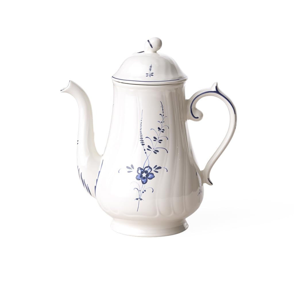 Villeroy & Boch Vieux Luxembourg Cafetera, 1300 ml, Porcelana Premium, Blanco/Azul