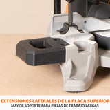 Evolution Power Tools R210MTS-G2 Sierra híbrida convertible de mesa/ingletadora, compacta y portátil, corte multimaterial, corta madera, metal, plástico, etc.; incluye una hoja de 210 mm