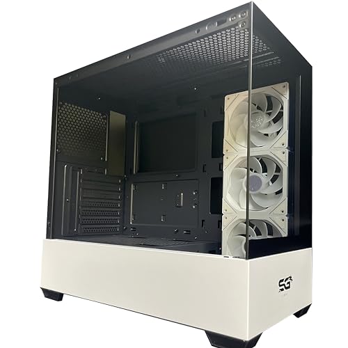 SaharaGaming SG520 con 3 Ventiladores ARGB de Espejo Blanco de 12 cm y Mini Ventilador PWM con Carcasa templada para Juegos con USB 3.0 y USB 2.0, soporta AIO de hasta 360 mm, Fuente de alimentación