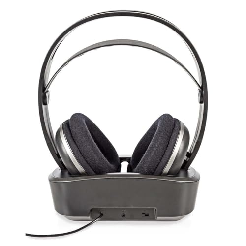 NEDIS Wireless TV Headphones | RF | Over-Ear | Maximum Battery Play Time: 11 hrs | 100 m | Digital Audio | Charging Dock | Black/Silver