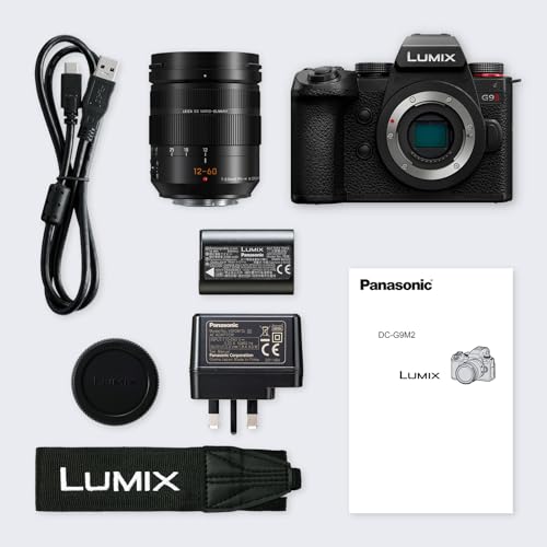 Panasonic LUMIX DC-G9M2LE Cámara Micro Cuatro Tercios sin Espejo, Lente Leica DG Vario-Elmarit 12-60mm F2.8-4.0, 25.2MP, 4K 120p/100p y 5.7K 30p/25p, Híbrido De Fase, WiFi, Bluetooth, HDMI, Negro