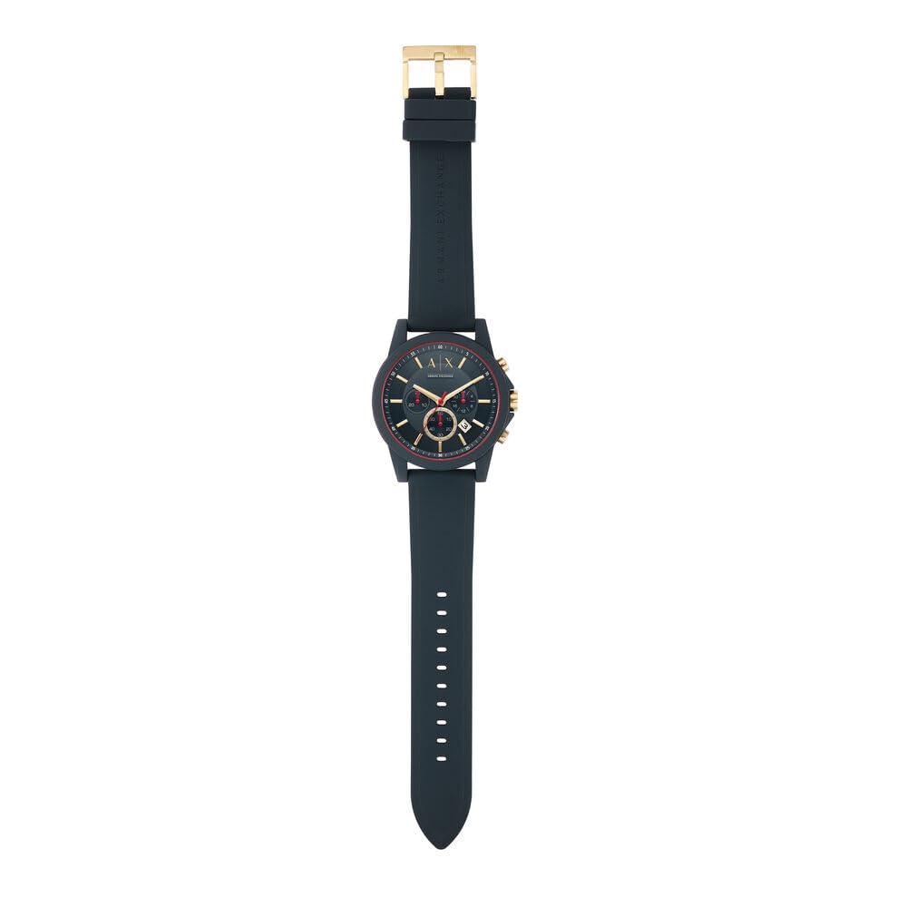 Armani Exchange Reloj Hombre, Movimiento cronógrafo, 47mm Caja de silicona azul con correa de silicona, AX1335