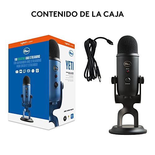 Logitech for Creators Blue Yeti Micrófono USB para Grabación, Streaming, Gaming, Podcasting en PC y Mac, Micro de Condensador para Ordenador, Soporte Ajustable, Plug&Play - Negro