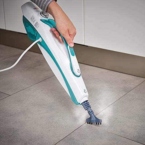 Polti Vaporetto SV450 Doble, Escoba a Vapor 2 en 1 con Limpiador Portátil, Potencia Máxima 1500 W, 13 Accesorios Incluidos, Depósito Extraíble 0,3 L, Azul Claro y Blanco